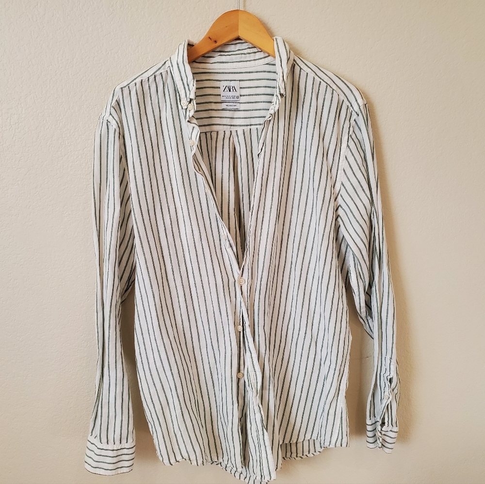 Zara green pinstripe shirt